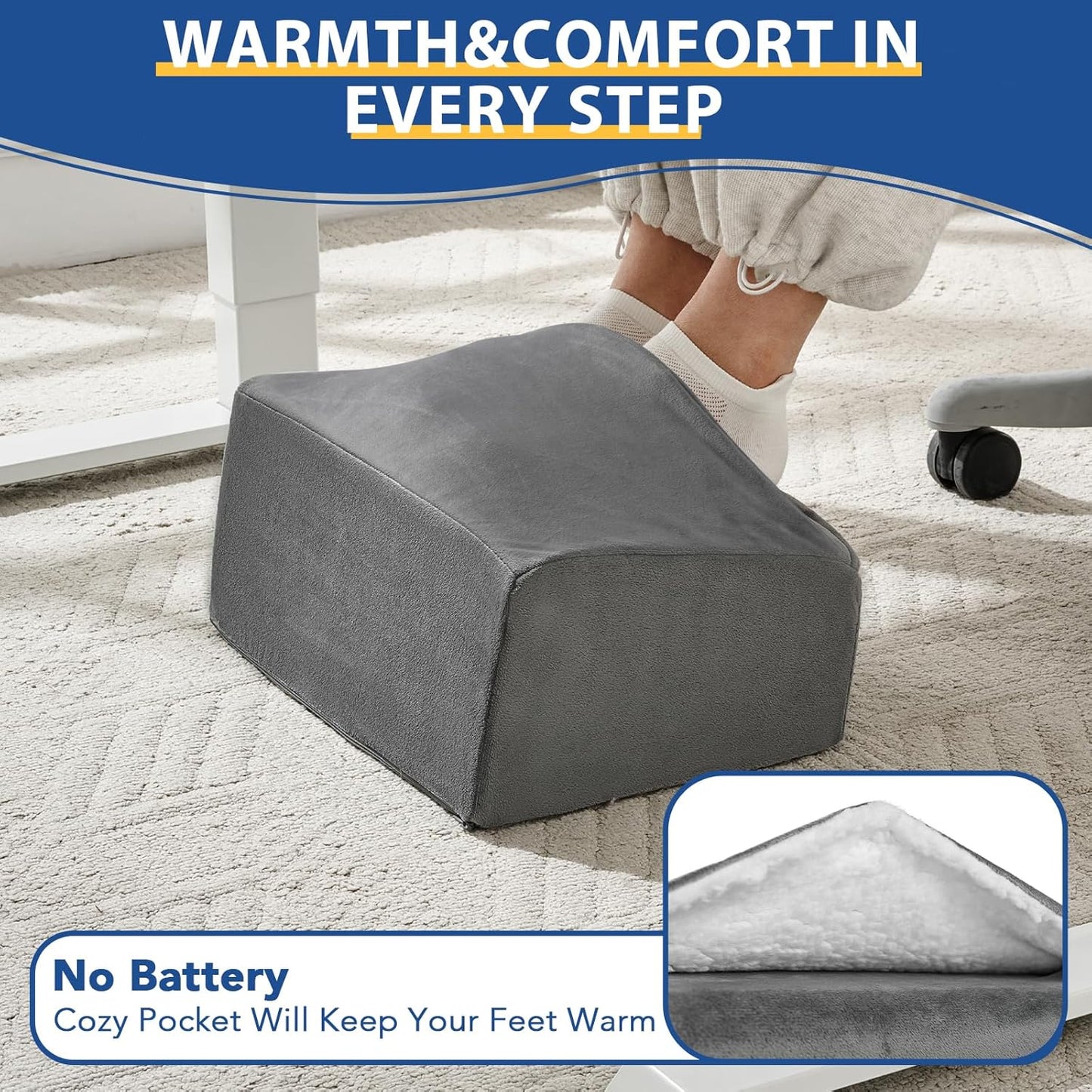 Foot Rest for Under Desk at Work, Adjustable Footrest for Office Chair & Gaming Chair,Ergonomic Footrest Pillow Desk Foot Stool with Washable Cover for Home, Airplane, Travel (Black)