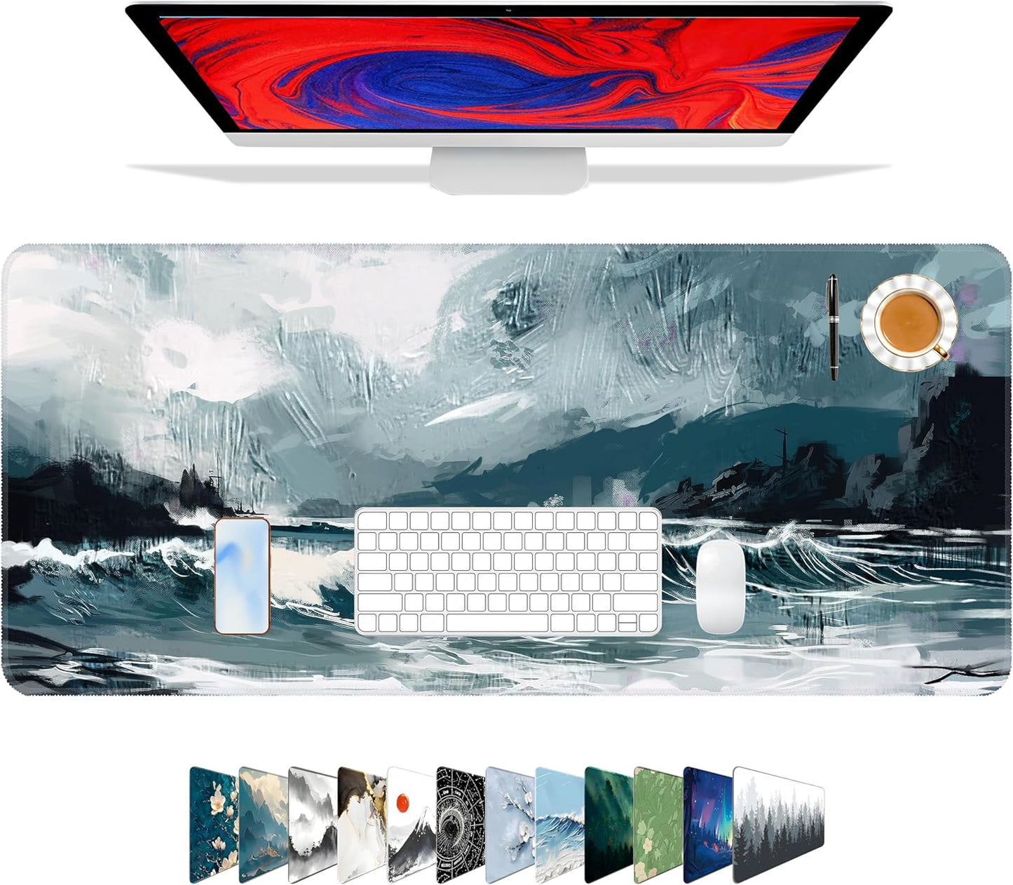 Galdas Mouse Pad For Gaming,Forest Background Pattern XXL XL Large Mouse Mat Long Extended MousePad Desk Mat Non-Slip Rubber Mice Pads Stitched Edges Thin (31.5 x 11.8 x 0.12 Inches) Tree