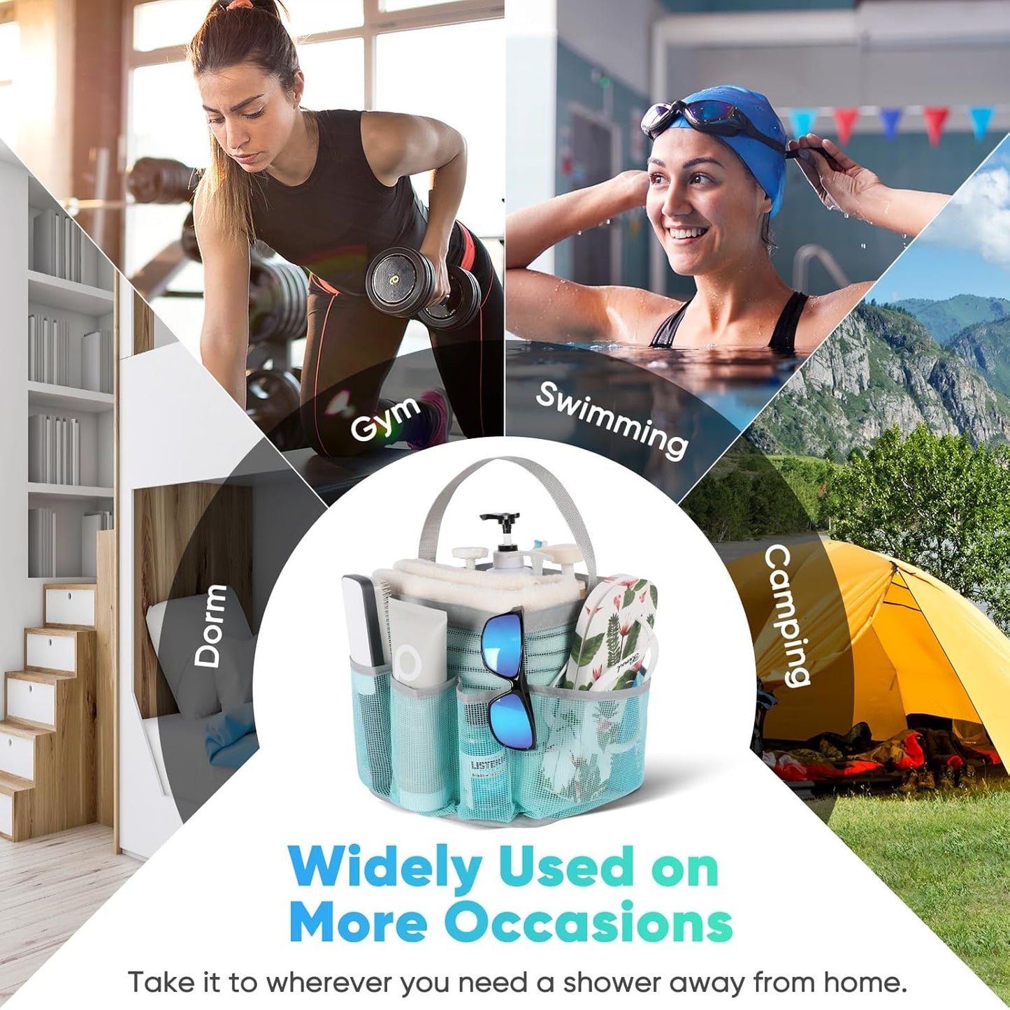 EUDELE Mesh Shower Caddy Portable for College Dorm Room Essentials, Shower Caddy Dorm with 8-Pocket Large Capacity for Beach, Swimming, Gym, Travel essentials