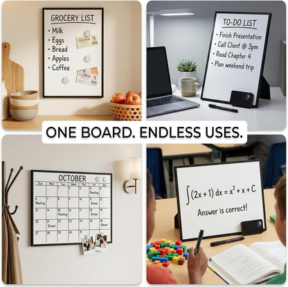 Magnetic Dry Erase Board 12x16 with Foldable Stand, Portable Gold Desktop Whiteboard for Home, Office, School & Kitchen, Includes Weekly & Monthly Magnetic Planner Sheets