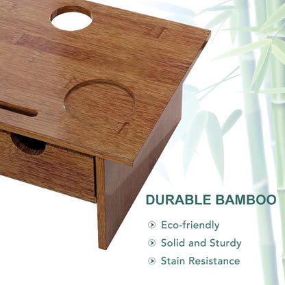Sundale Outdoor WAYTRIM Bamboo Wood Monitor Stand Ergonomic Computer Riser with Storage Organizer Drawers Desktop Laptop Shelf Risers Cellphone Stand for Home and Office Use, Classic Antique Brown