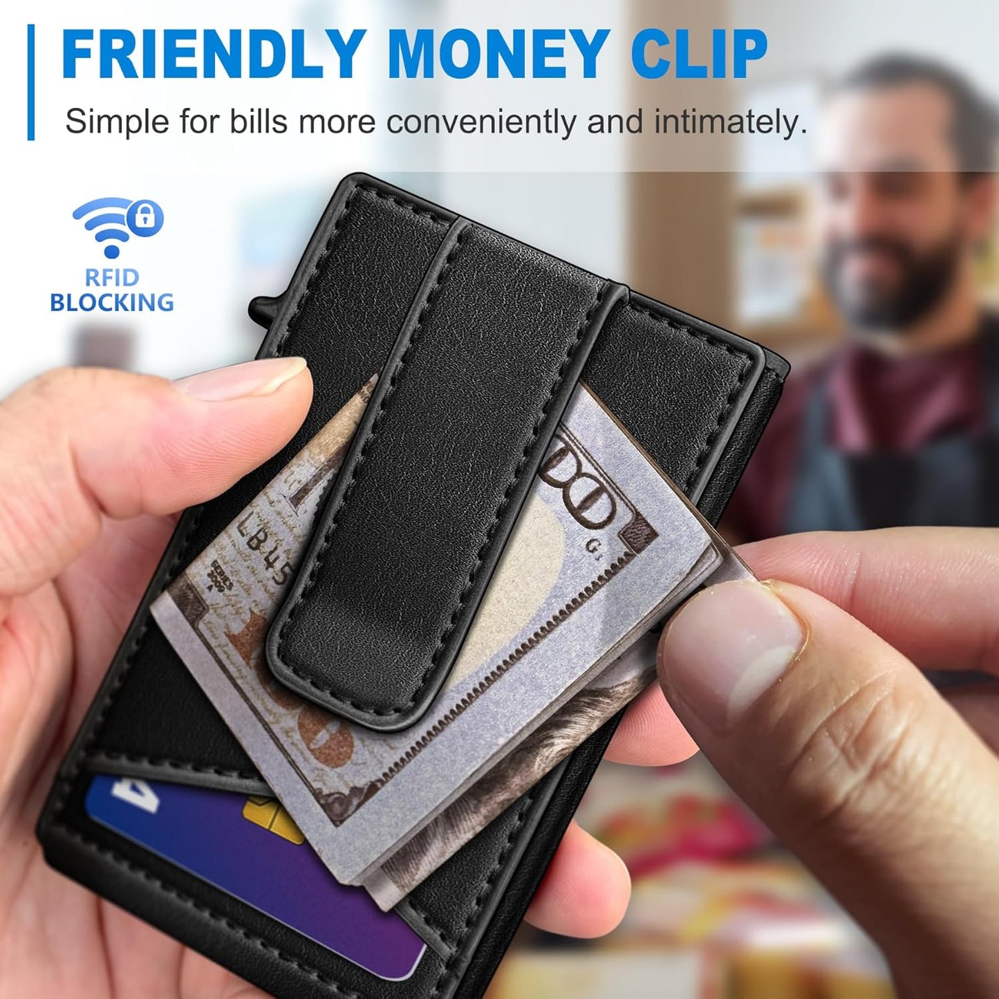 miyozi Airtag Wallet for Men Money Clip 9-Card Pop-Up Credit Card Holder with ID Window RFID Blocking Metal Case Magnetic Closure Front Pocket Wallet Gift Box | with Money Clip