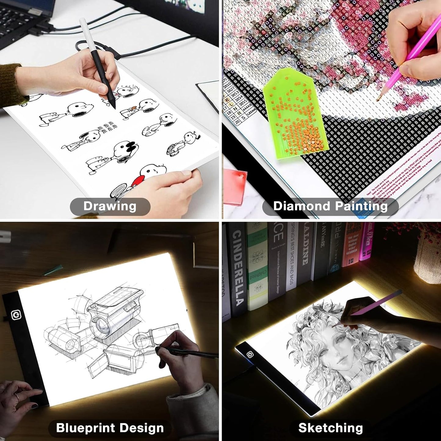 Funshot A3 Led Light Pad Tracing Light Box with USB Power Cable and 4 Fasten Clips,3 Levels of Brightness,Diamond Art Light Board,Sketching,Painting, Sketching,Tracing