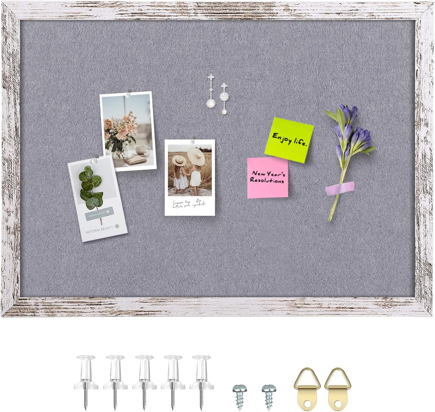 Cork Board Bulletin Board, 11.8x8.6 inches Mini Decorative Hanging Framed Cork Boards for Walls, Pin Board Vision Board for School Home Office, Bulletin Board with Wooden Frame(2230,WH,1p)