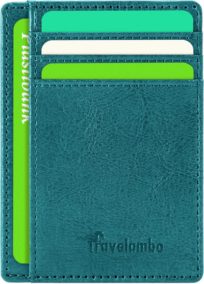Travelambo Slim Wallet Front Pocket Minimalist Leather RFID Blocking Medium Size