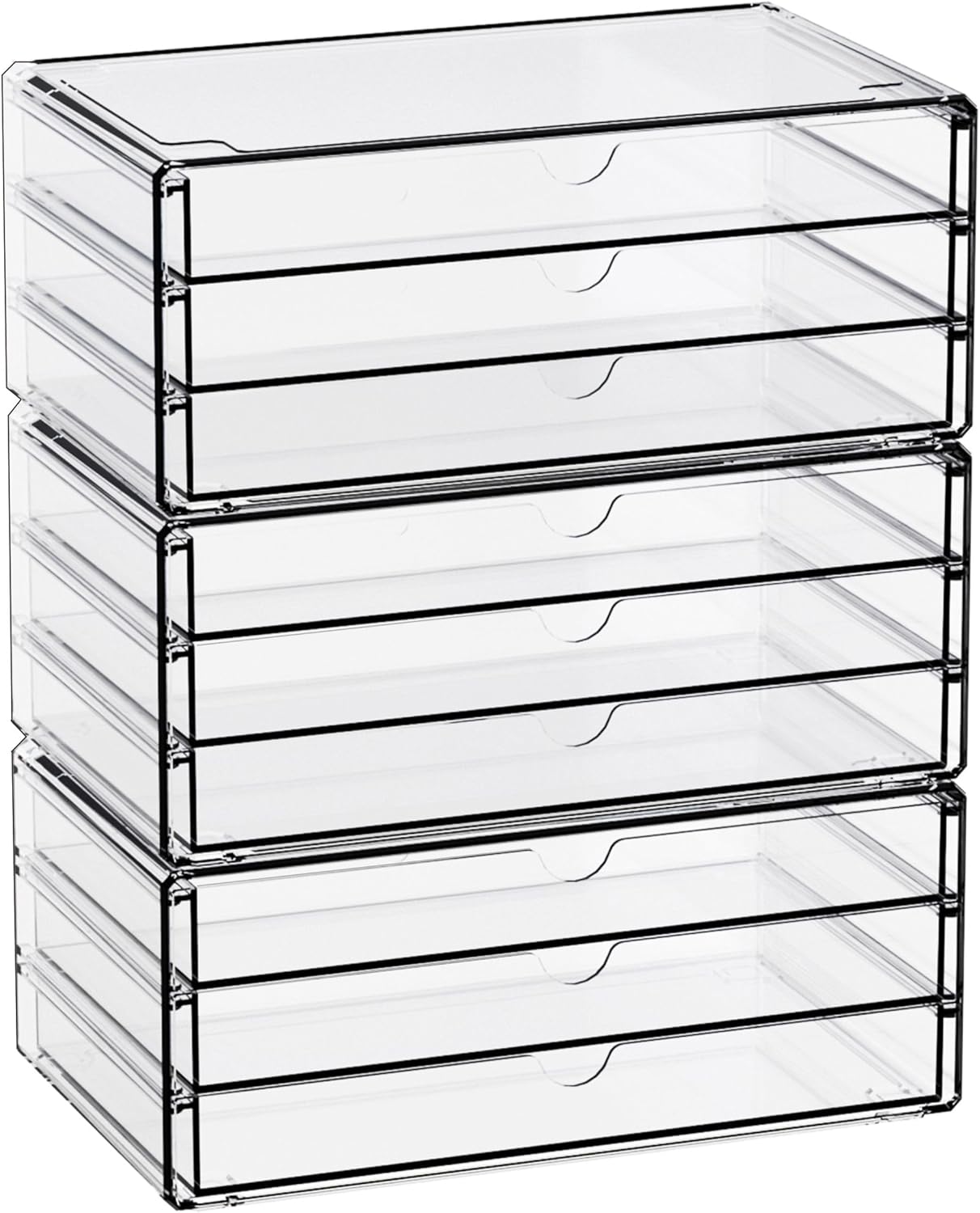 Yieach 9 Pack Small Acrylic Drawers With 18 Drawers,Clear Drawer Organizers Stackable,School,Office Supplies Organizer And Storage Bins for Stationery,Pen,Pencil,Craft,Glasses,Sunglass Organizer Case