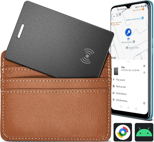 Wallet Finder for Android, Wallet Tracker Card Google Certified, 1.8mm Thin Wireless Rechargeable Bluetooth Item Locator, IP68 Waterproof Smartcard Tracker Tag for Google Find Hub App(Android Only)