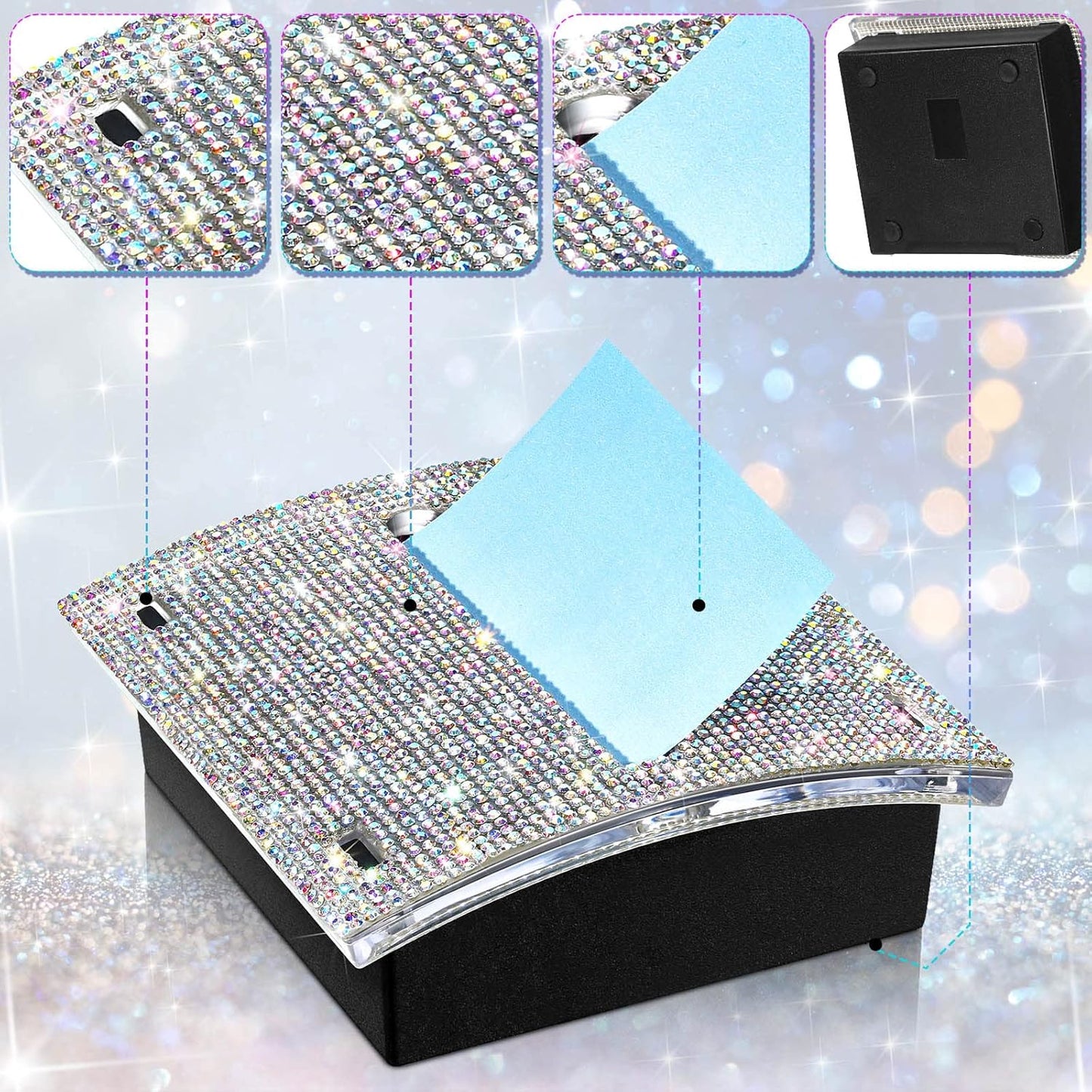 Eersida Rhinestone Self Stick Note Pad Holders 4 x 4 Inches Pink Cute Note Holder Sticky Dispenser Bling Memo Stick Dispenser for Office Employee Coworkers Gifts Home Desk Supplies