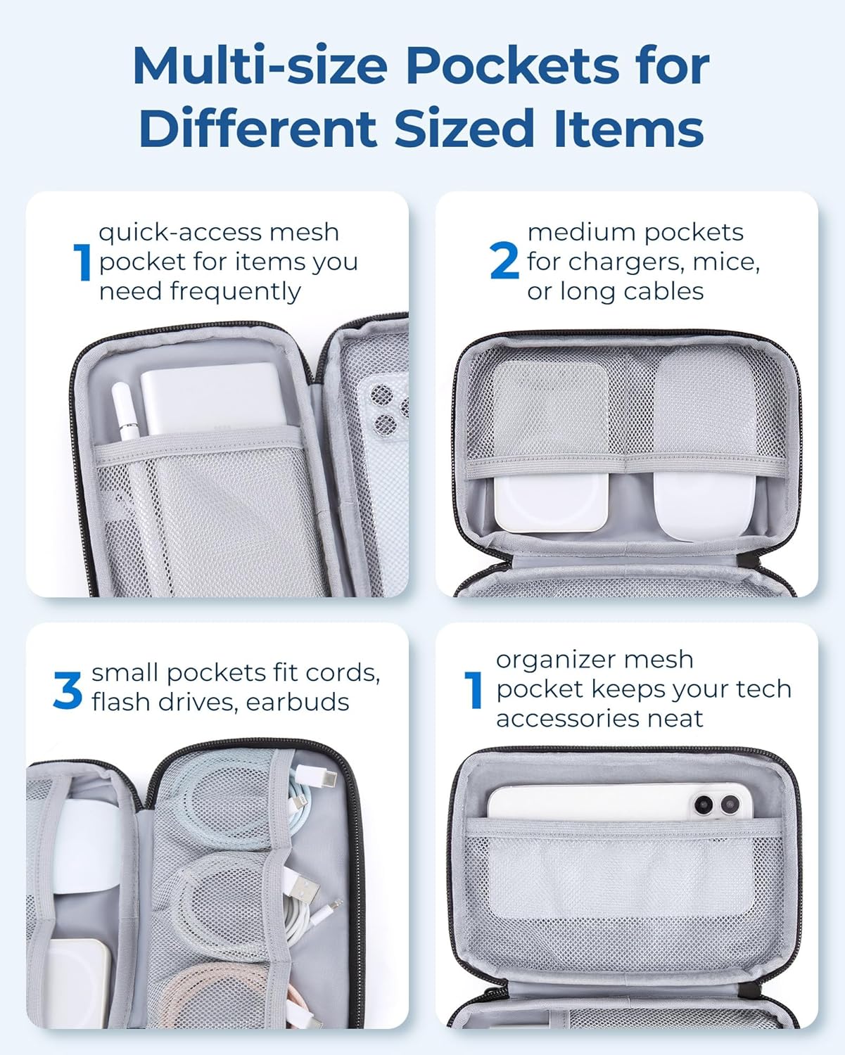 BAGSMART Electronics Organizer Travel Case, Cable Charger Cord Tech Organizer Pouch for Phone Charger Accessories, Black