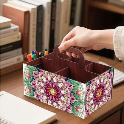 LSQFS DIY Diamond Painting Storage Box, Wooden Multi-Grid Organizer with Handle, Portable Desktop Caddy for Art Kits, Craft Tools, Makeup Brushes, Stationery Home Office