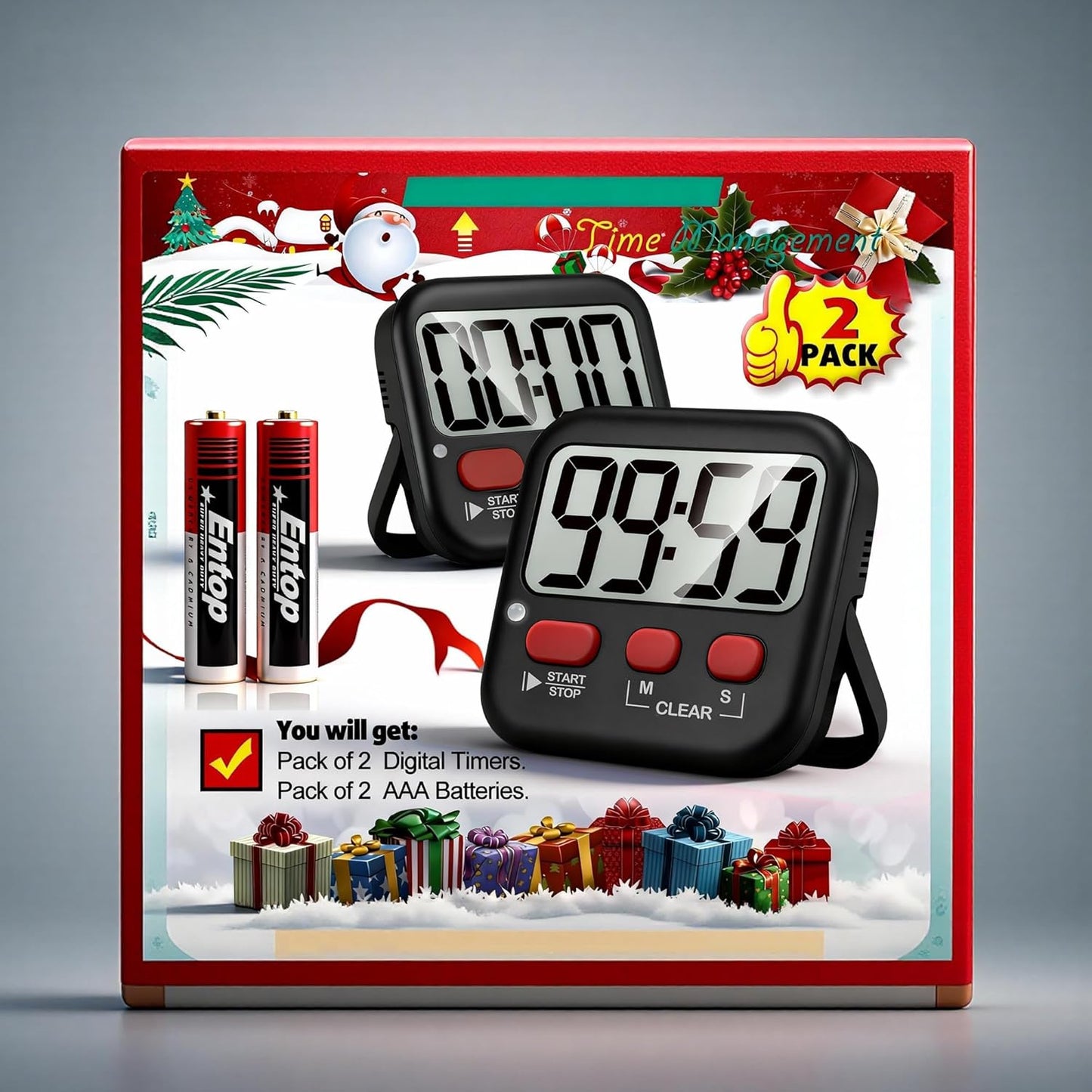 Antonki 2 Pack Digital Timer for Kids, Magnetic Countdown Kitchen Timers for Cooking, Egg, Classroom, Teacher, Exercise, Study, Oven - Battery Included
