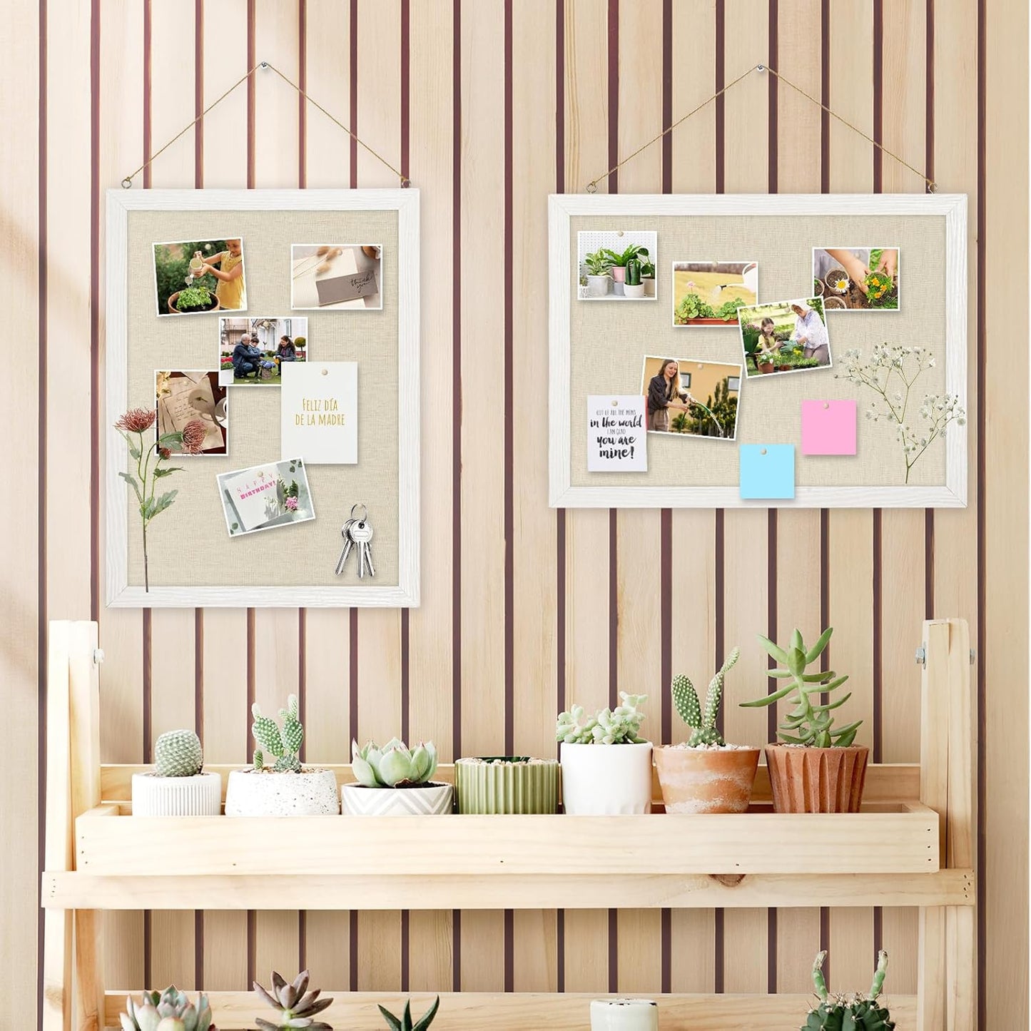 DOLLAR BOSS Bulletin Boards with Linen 1-Pack 16''X 12'' Double-Sided Cork Board for Walls Wood Framed Bulletin Boards, Small Pin Board for Home Kitchen Office Decorative Hanging 10 Pushpins
