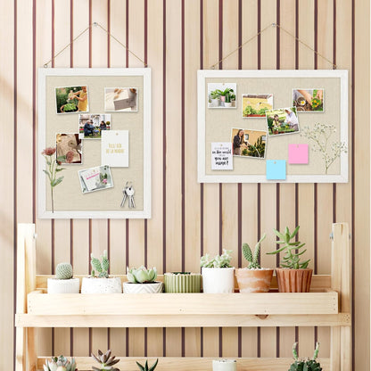 DOLLAR BOSS Bulletin Boards with Linen 1-Pack 16''X 12'' Double-Sided Cork Board for Walls Wood Framed Bulletin Boards, Small Pin Board for Home Kitchen Office Decorative Hanging 10 Pushpins