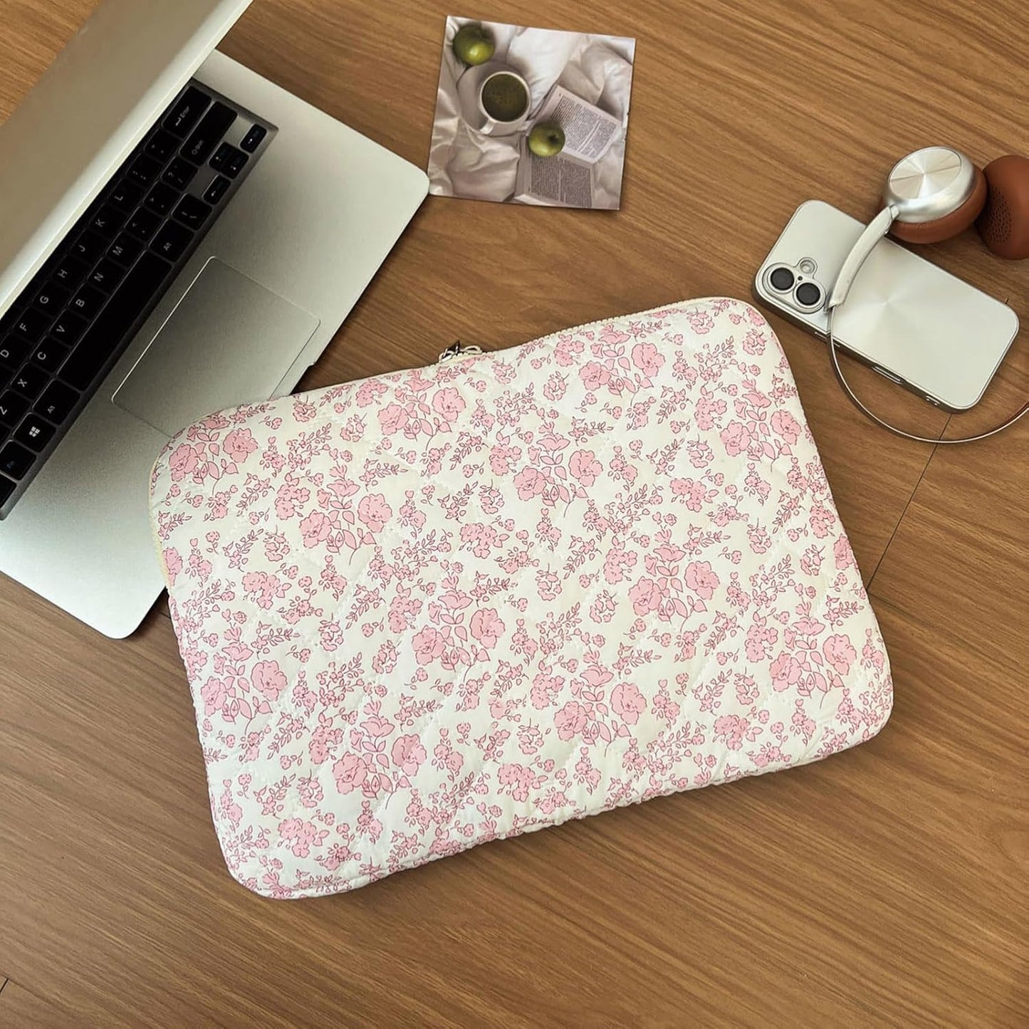 Puffy Laptop Sleeve 13 Inch Cute Quilted Laptop Protective Case Padded Floral Computer Sleeve for MacBook (A-Blue, 13 Inch)