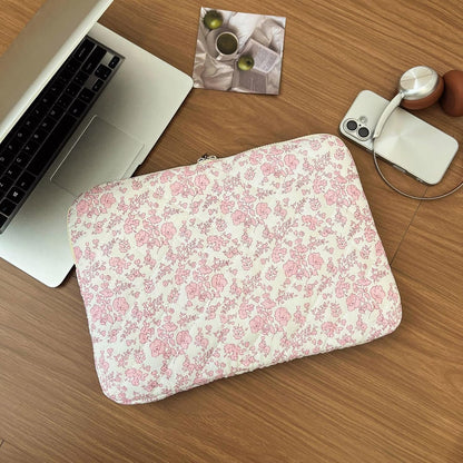 Puffy Laptop Sleeve 13 Inch Cute Quilted Laptop Protective Case Padded Floral Computer Sleeve for MacBook (A-Blue, 13 Inch)