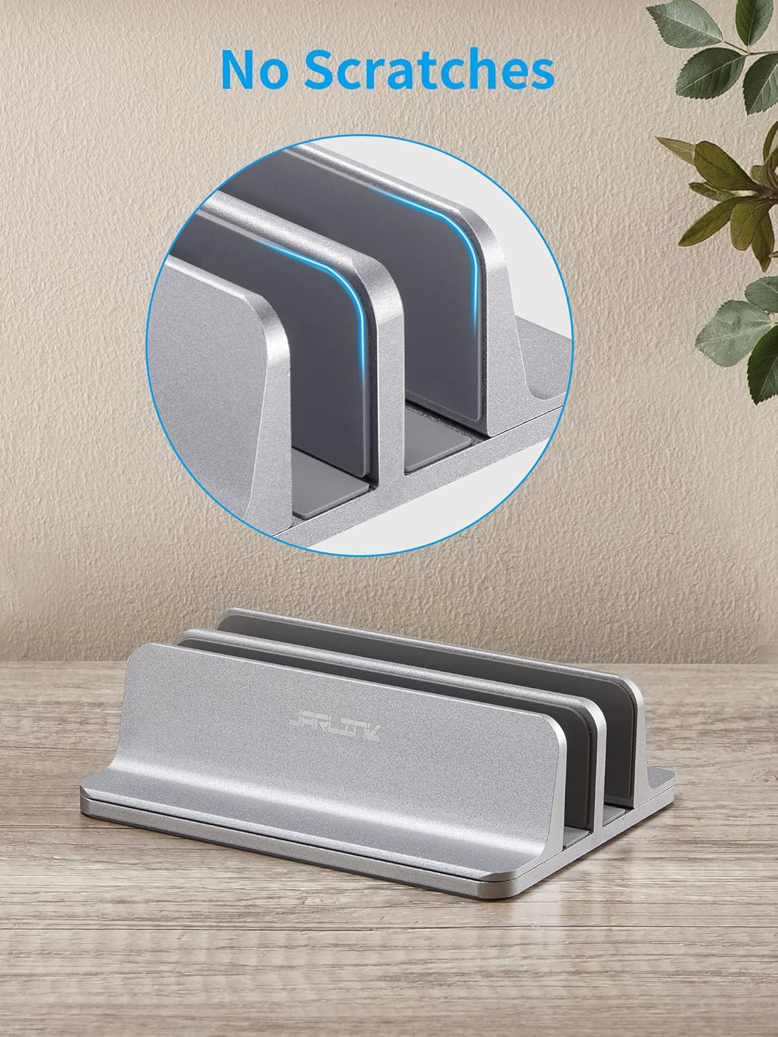 JARLINK Vertical Laptop Stand Holder, Aluminum Double Desktop Stand Holder with Adjustable Dock (Up to 17.3 inch), Compatible with MacBook, Surface, Chromebook, and Gaming Laptops, Silver