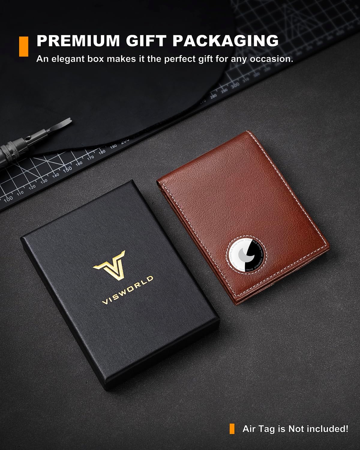 Men's Wallet with Airtag Holder, Bifold Full-Grain Leather Wallet for Apple Air Tag (1st & 2nd Generation), Slim Wallet for Men with RFID Blocking, 11 Card Slots