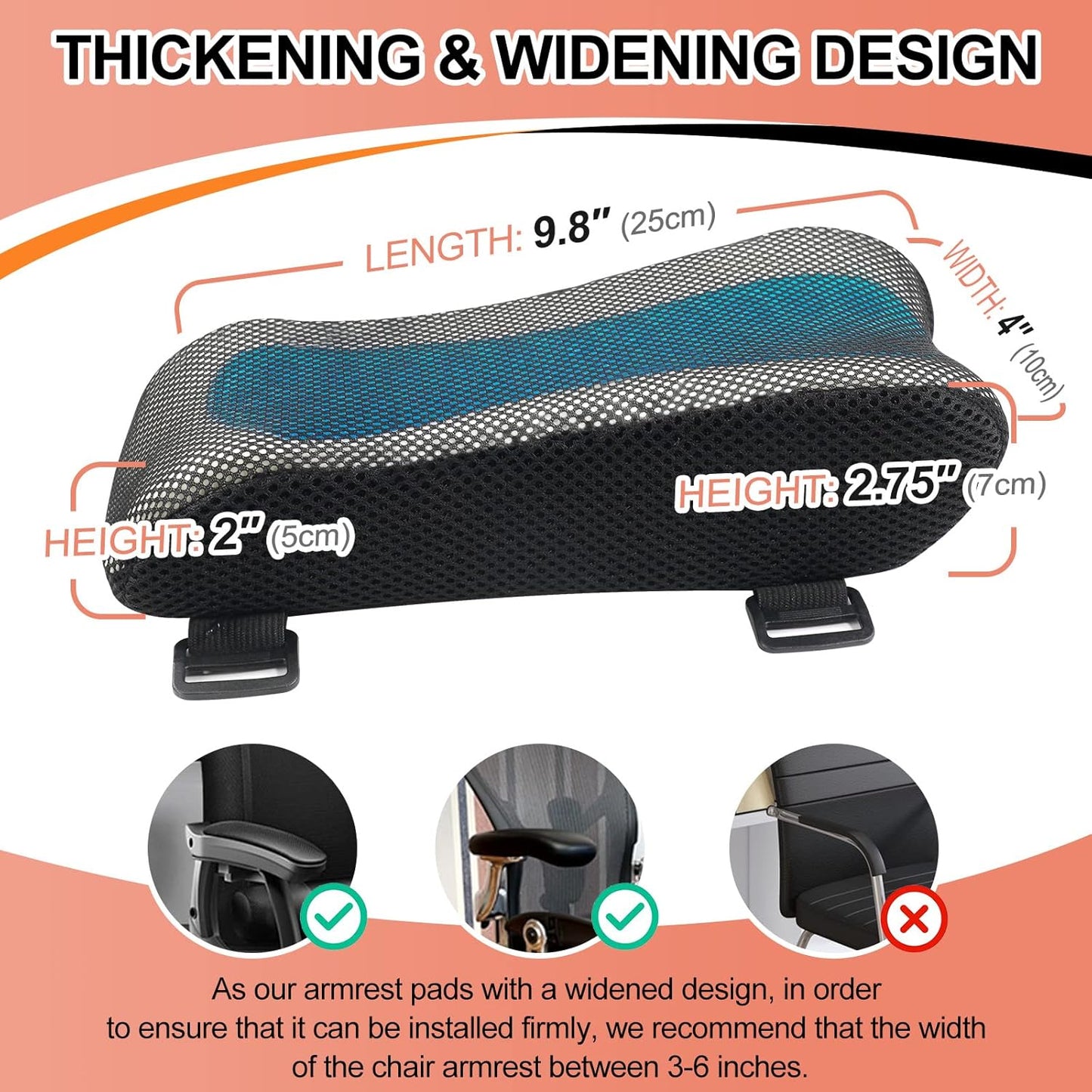 Upgraded Office Chair Arm Pads with Cooling Gel, Ergonomic Memory Foam Armrest Pads for Office Chair Gaming Chair Arm Rest Covers for Desk Chair Armrest Cushions (Set of 2)