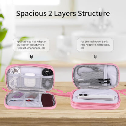 JIAKAI Travel Cable Organizer,Electronics Accessories Organizer Bag,for Charger, Phone, memory card,Travel Gadget Bag-Pink