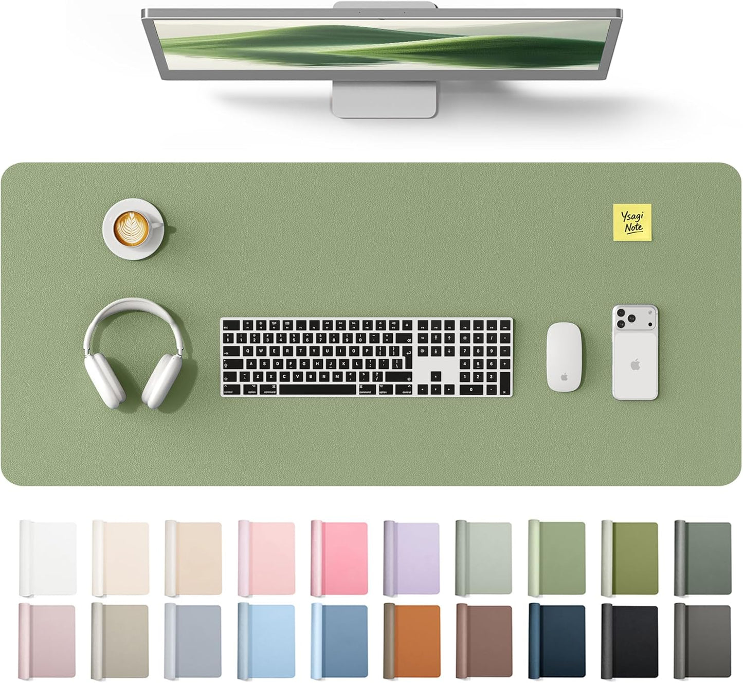 YSAGi Leather Desk Pad Protector, Large Mouse Pad, Non-Slip PU Leather Desk Blotter, Waterproof Writing Pad for Office and Home (31.5" x 15.8", Eggshell) - Colors A