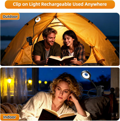 Akynite Desk Lamp LED Clip on Light, 5 Modes 5 Brightness Dimmable Clamp Light, Rechargeable Battery Flexible Clip on Reading Lamp for Bed Headboard Bunk Bed at Night for Kids (Black)