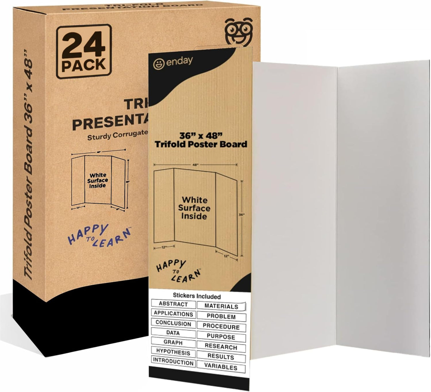 Trifold Poster Board 36" x 48" White Presentation Board - Self-Adhesive Science Subtitles Included - Science Fair Display Boards, for School, Fun Projects and Business Presentations - by Emraw