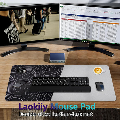 Dual-Sided Desk Pad, Large Mouse Pad - Natural Cork & PU Leather Non-Slip Waterproof Desk Mats for Office and Home (Blue, 31.5" x 15.7")