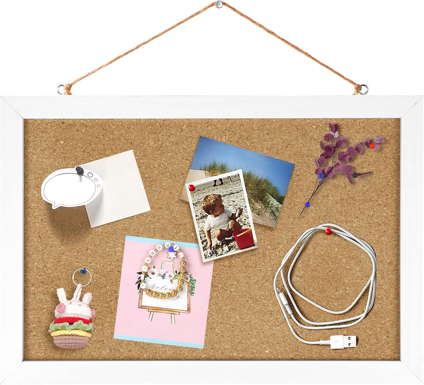 FEBSNOW Cork Board Bulletin Board 15.7 x 12 Inches with Rectangle White Frame Hanging Pin for Office Home Message Board or Vision Board Decoration