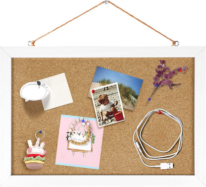 FEBSNOW Cork Board Bulletin Board 15.7 x 12 Inches with Rectangle White Frame Hanging Pin for Office Home Message Board or Vision Board Decoration