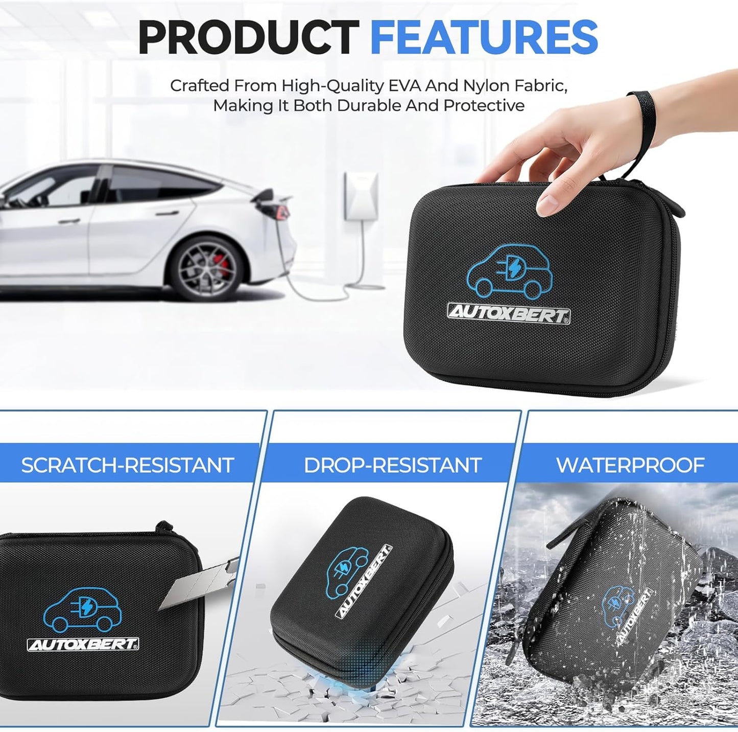 NACS to CCS1 Adapter Storage Case for Tesla 8.46"x4.92" EVA Charger Adapter Case Cover Protective Bag Compatible with Tesla Ford Hyundai Kia GM Supercharger Adapter NACS to CCS1 Fast Charge