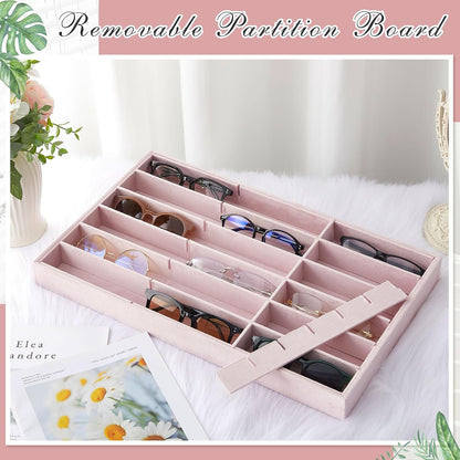 Amylove 2 Pcs Sunglass Organizer Trays Glasses Stackable Jewelry Trays Sunglass Organizer Display Box(8 Grids,Beige)