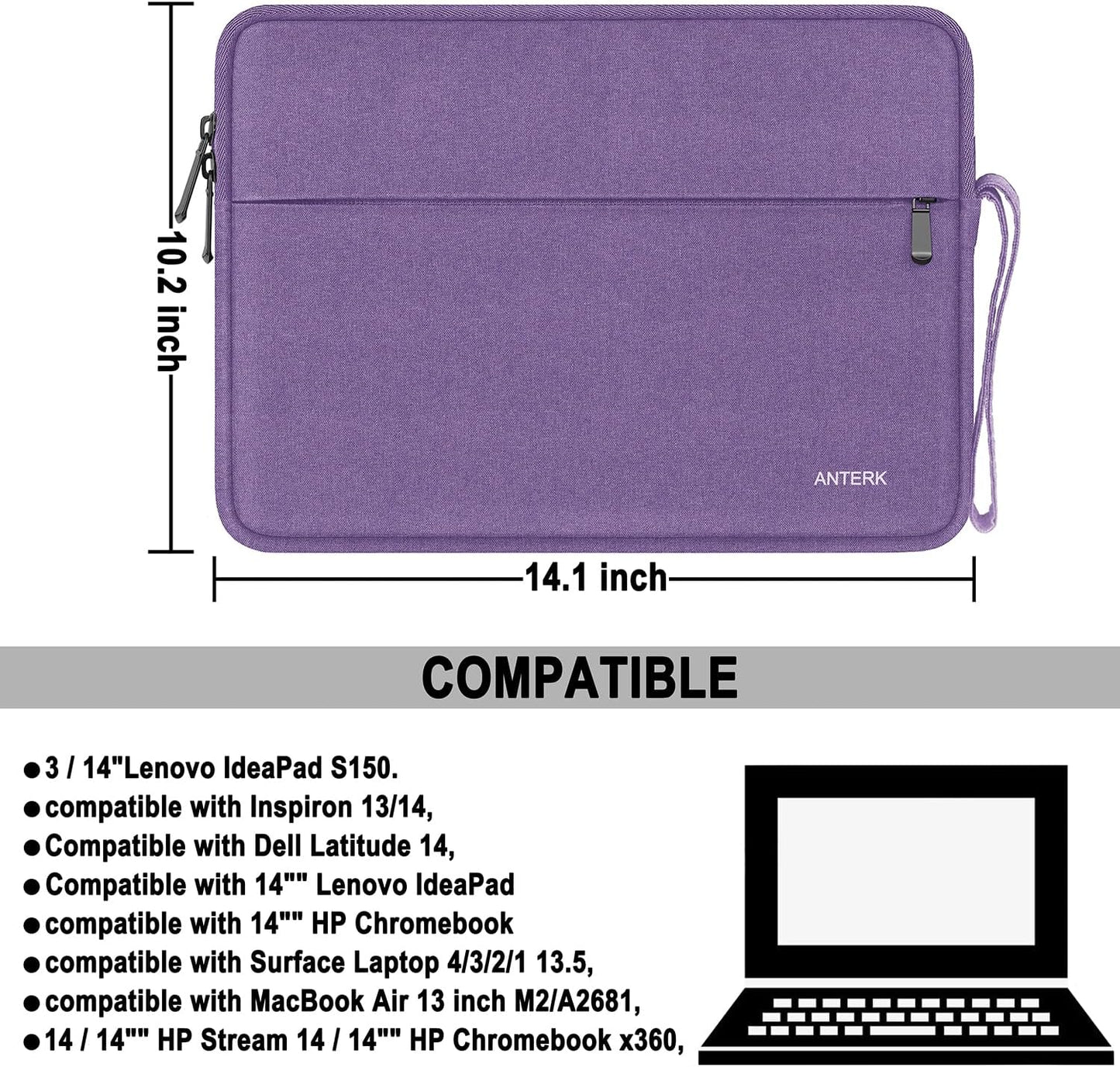 Laptop Sleeve 14 Inch, Water Resistant Traveling Computer Cover with Handle, Shockproof Protective Carrying Laptop Case Compatible for 14 Inch MacBook Air/Pro, HP, Dell, Asus, Lenovo, Black