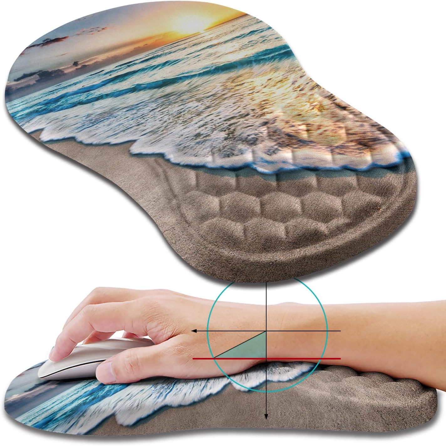 Hokafenle Ergonomic Mouse Pad Wrist Support, Wrist Rest Mousepad for Carpal Tunnel Pain Relief with Integrated Memory Foam Slope Massage Bulge (11.8x7.9 inch,Topographic Contour)