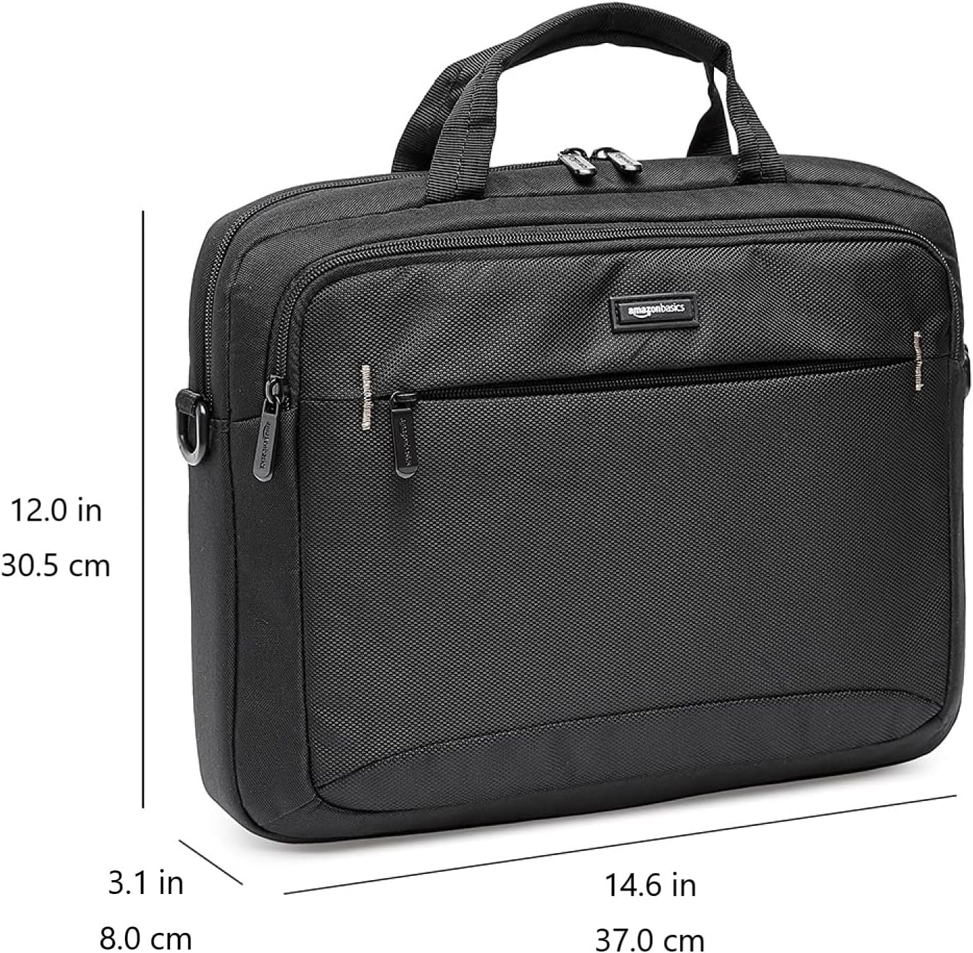 Amazon Basics Laptop Tablet Carrying Case with Shoulder Strap and Grab Handles, 14-inch, Black, Compartments for Storage