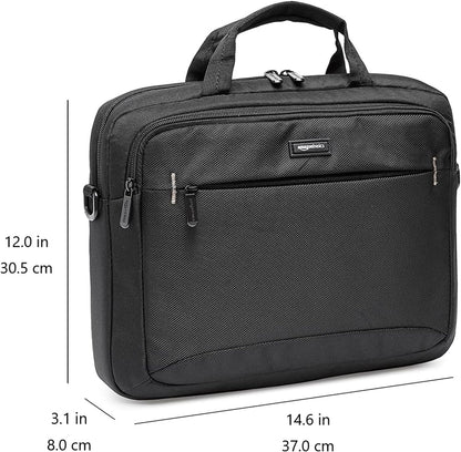 Amazon Basics Laptop Tablet Carrying Case with Shoulder Strap and Grab Handles, 14-inch, Black, Compartments for Storage