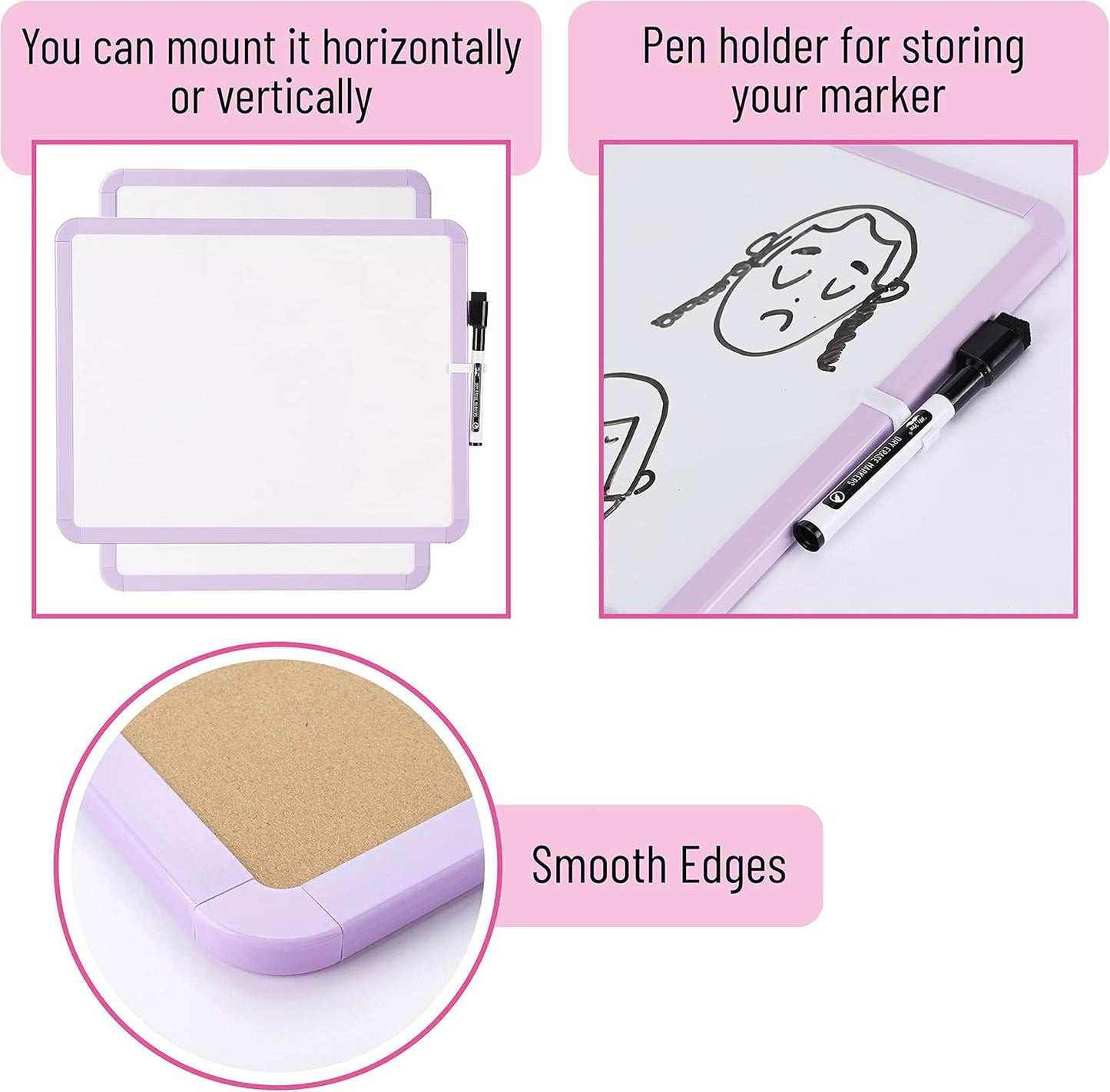 Mr. Pen- Dry Erase Board, 14” x 11” with a Black Dry Erase Marker, White Frame, Small Mini White Board for Students, Fridge, Wall, Locker, Includes Double Sided Tapes