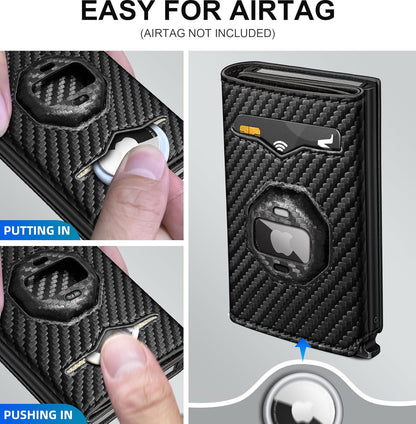 Airtag Wallet for Men,with Cash Pocket 2 ID Window 10+ Cards,Metal Case Smart Slim Pop Up Credit Card Holder Flip with Magnetic Closure RFID Blocking Trifold Leather wallet with Gift Box