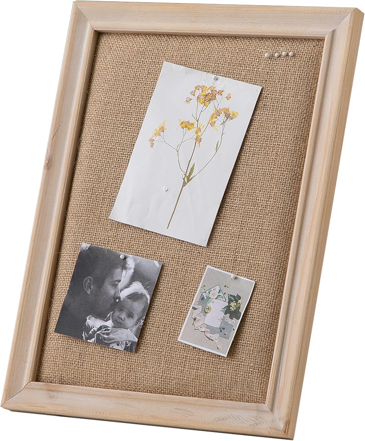 SOFE Cute Bulletin Board for Desk, 12"×16" Linen Pin Board, Farmhouse White Wood Frame, Fabric Memo Board/Vision Board Small, Photo Display Board for Office School Home Living Room