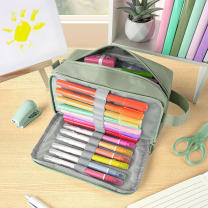 Sooez Original High Capacity Pencil Case, Big Pencil Bag Pouch Box Organizer Pen Case, Aesthetic Supply for Girls Adults, Portable Journaling Supplies with Easy Grip Handle & Loop, Mint Green