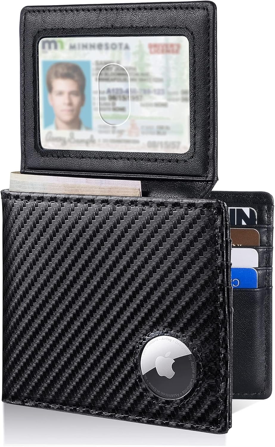 Mens Wallet With AirTag Holder, Bifold Leather RFID Blocking 1-2 ID Windows 12-13 Card Holders, Gift Box and Screen Protector Included, AirTag Not Included