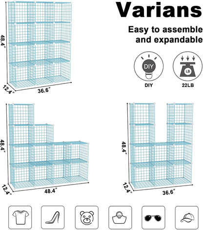 C&AHOME Wire Cube Storage, 12-Cube Storage Organizer Metal, C Grids Storage Bins Shelving, Modular Bookshelf Shelf, Closet Cabinet Ideal for Bedroom, Office 36.6”L x 12.4”W 48.4”H Black