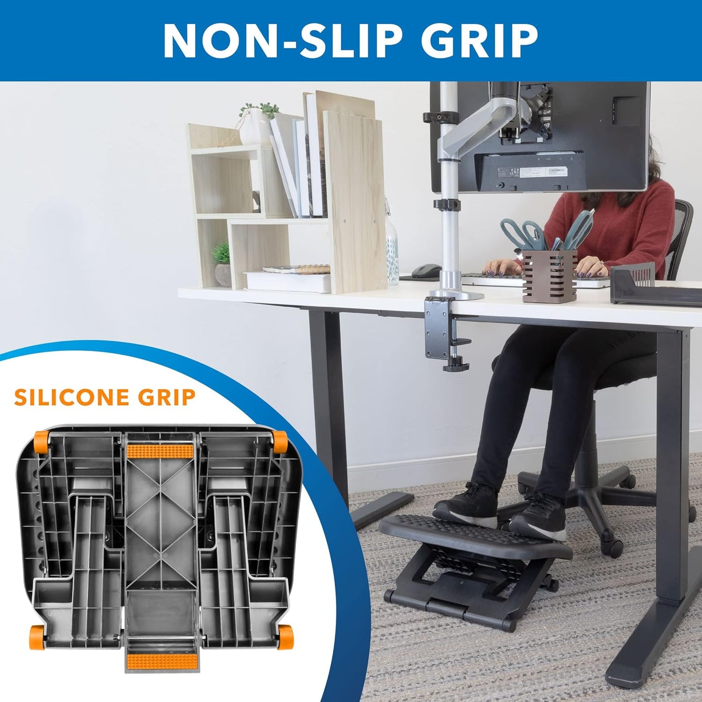 Mount-It! Under Desk Footrest with Foot Pedal Height Adjustment (4.25"–6.75"), Adjustable 30° Tilt Ergonomic Office Foot Rest, Non Slip Massage Surface Foot Stool Under Desk