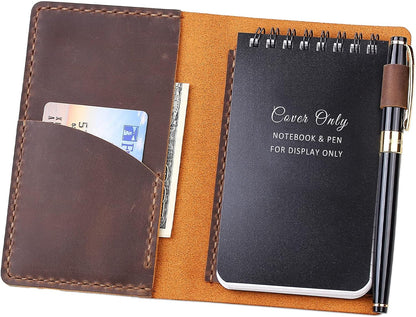 Robrasim Top Bound 3"x5" Memo Notebook Covers, Genuine Leather Cover for 3x5 Top-Spiral Notebook, Memo Book Cover Note Pad Holder Cover Only, Brown