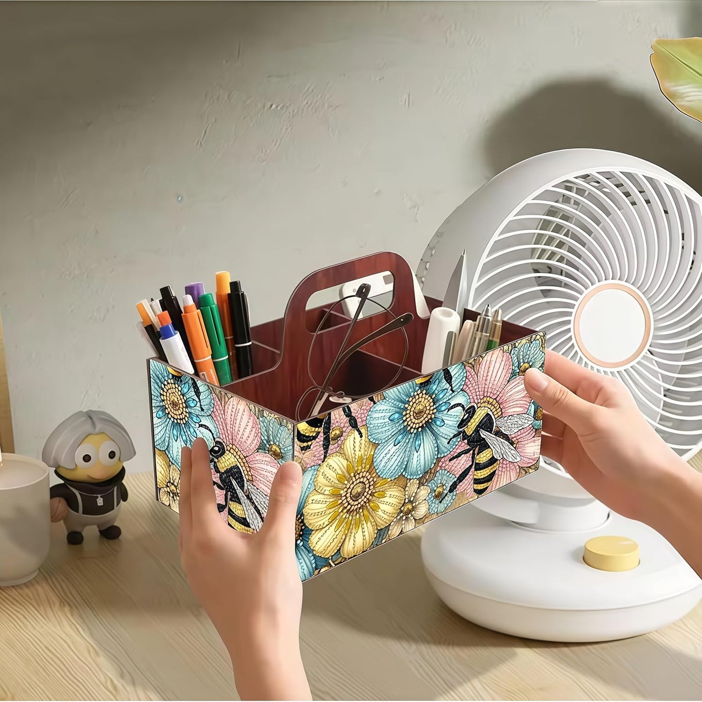 LSQFS DIY Diamond Painting Storage Box, Wooden Multi-Grid Organizer with Handle, Portable Desktop Caddy for Art Kits, Craft Tools, Makeup Brushes, Stationery Home Office