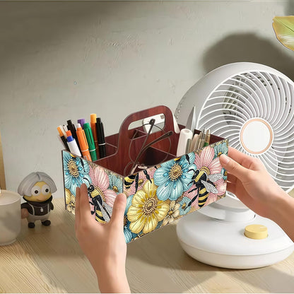 LSQFS DIY Diamond Painting Storage Box, Wooden Multi-Grid Organizer with Handle, Portable Desktop Caddy for Art Kits, Craft Tools, Makeup Brushes, Stationery Home Office