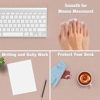 Hsurbtra Desk Pad, 23.6" x 13.8" PU Leather Desk Mat, M Extended Mouse Pad, Waterproof Desktop Blotter Protector, Non-Slip Ultra Thin Small Laptop Keyboard Writing Mat for Office Home, Pink
