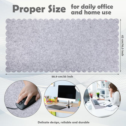 Copkim 35 x 16.5 Inch Felt Desk Mat with Scalloped Edges, Large Felt Mouse Pad Non Slip Scalloped Computer Laptop Desktop Pad for Keyboard and Mouse Home Office(Gray)