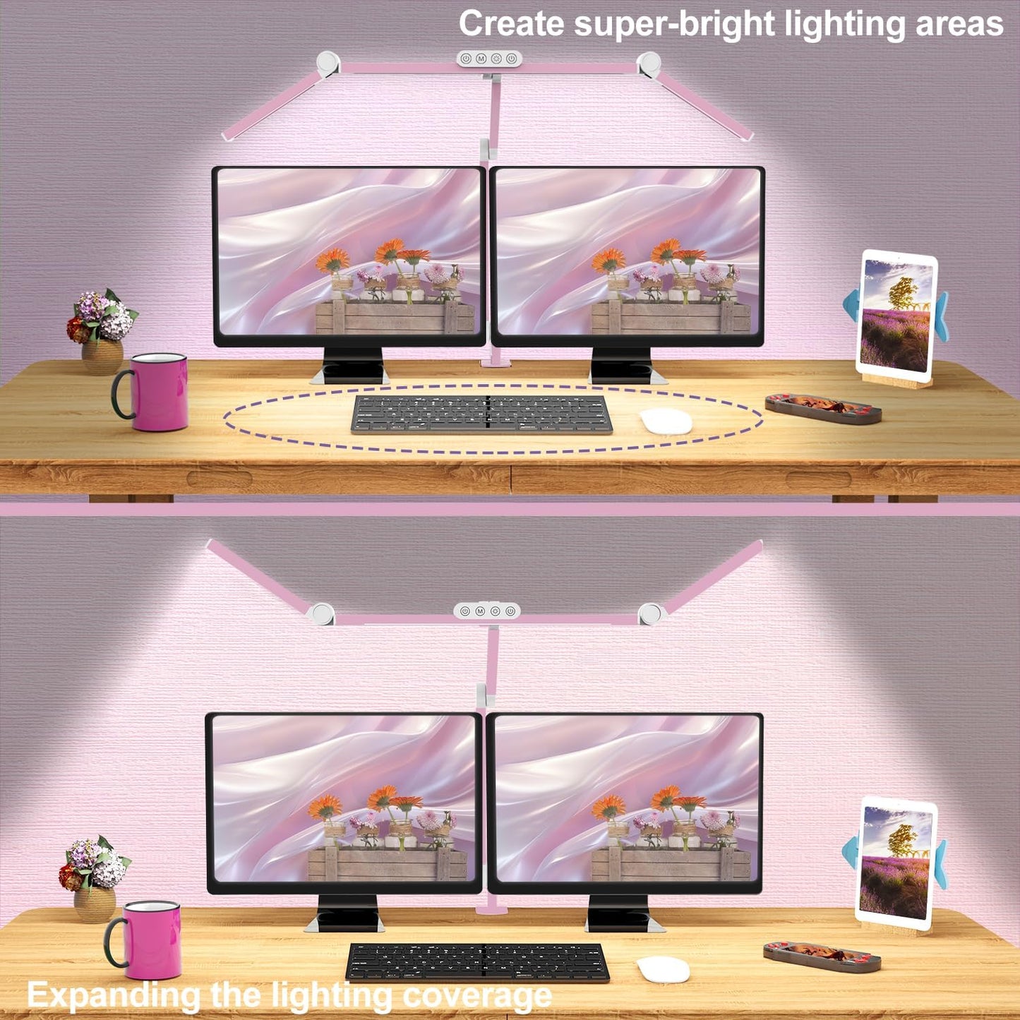 Micomlan Led Desk Lamp with Clamp, Architect Desk Lamp for Home Office with Atmosphere Lighting, 24W Ultra Bright Auto Dimming Computer Light Stepless Dimming and Tempering LED Table Light