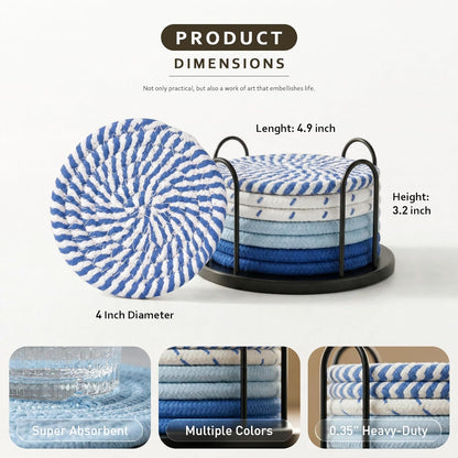 Lazebox Coasters Set of 8 for Drinks, 4 Inch Large Coasters for Coffee Table, Tabletop Protection for Hot & Cold Drinks, Versatile Coasters for Home Decor, Non-Slip & Easy to Clean, Coffee