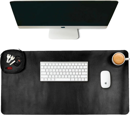 LEATHER VILLAGE Real Leather Desk Pad (3mm) Thick Double Layer Desk Mat Cover Blotter Large Full Grain Protector for Keyboard, Mouse & Laptop – Office Table Mat & Desktop Accessories–(32''x16'')-Tan